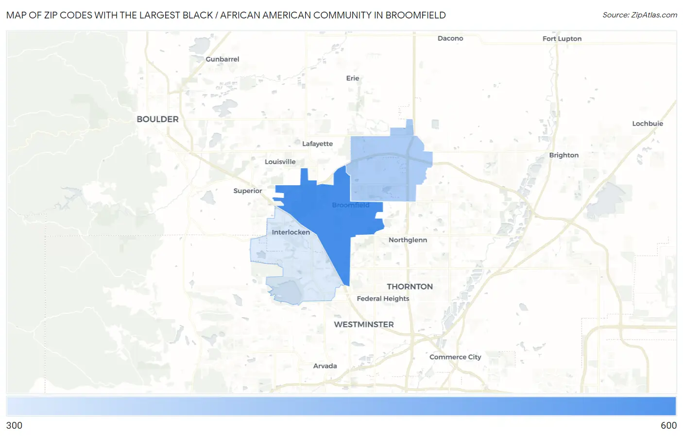 Zip Codes with the Largest Black / African American Community in Broomfield Map