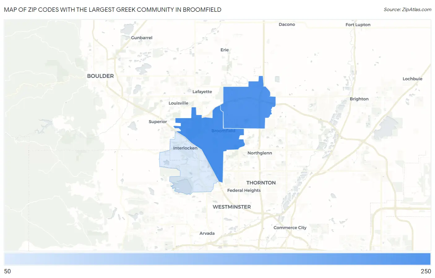 Zip Codes with the Largest Greek Community in Broomfield Map