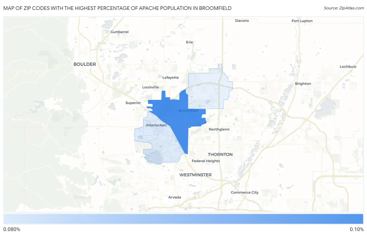 Zip Codes with the Highest Percentage of Apache Population in Broomfield Map