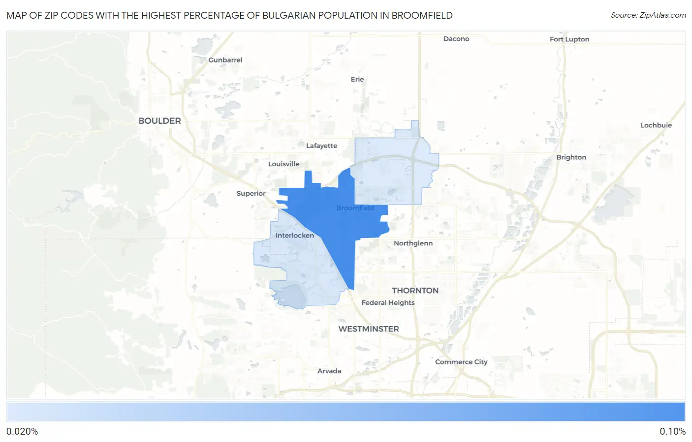 Zip Codes with the Highest Percentage of Bulgarian Population in Broomfield Map