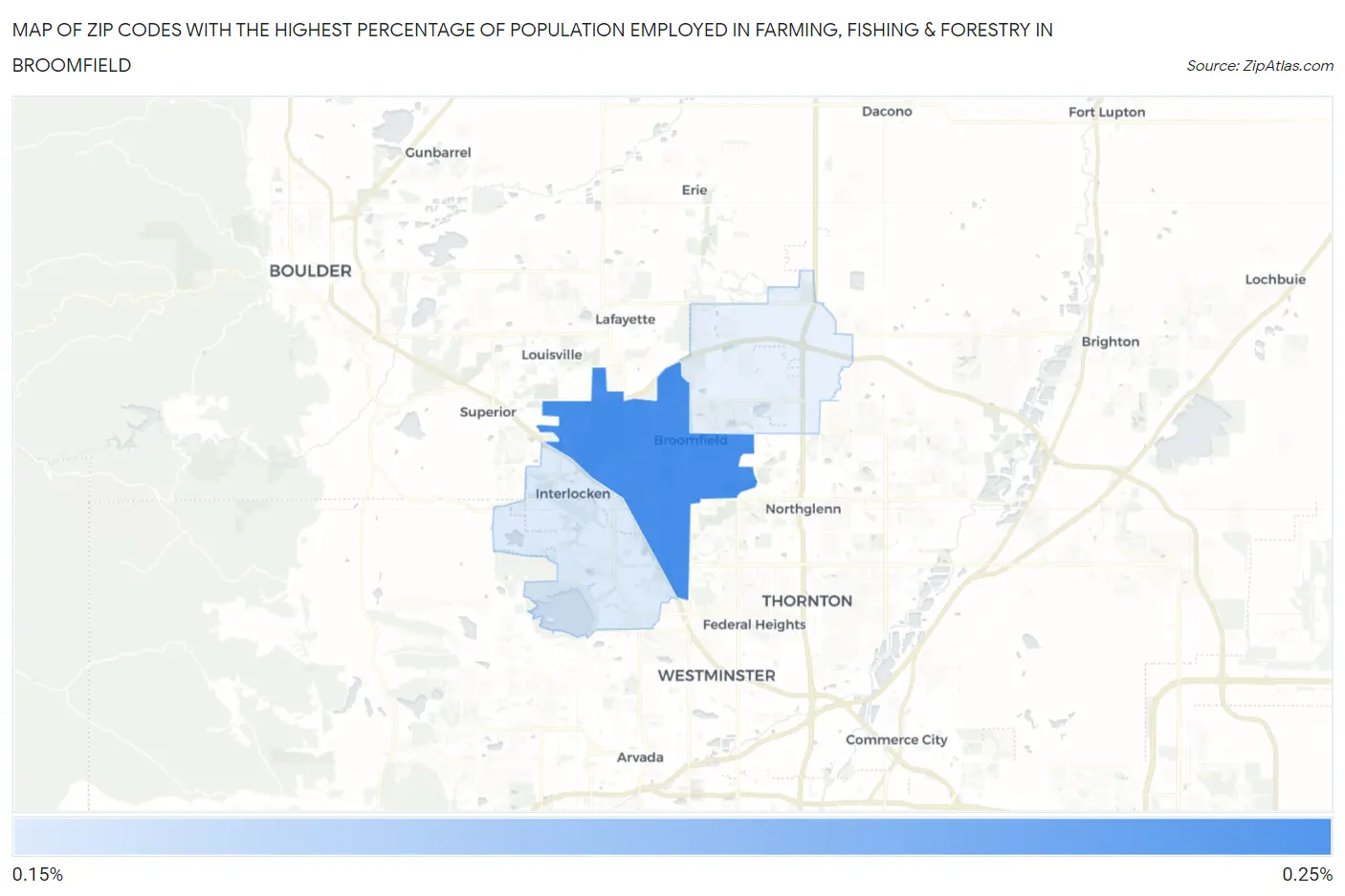 Zip Codes with the Highest Percentage of Population Employed in Farming, Fishing & Forestry in Broomfield Map