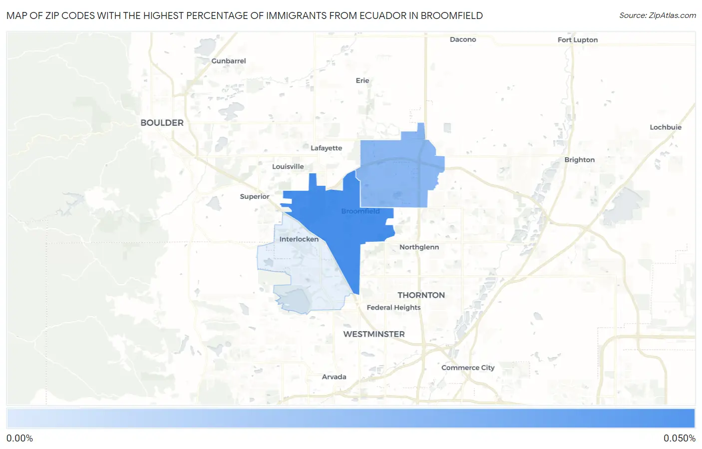 Zip Codes with the Highest Percentage of Immigrants from Ecuador in Broomfield Map