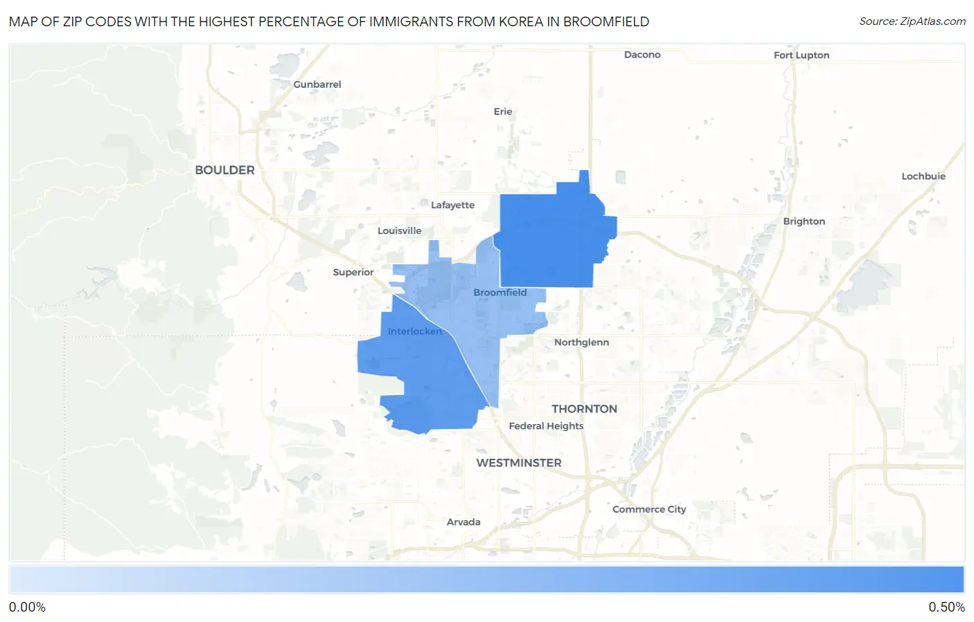 Zip Codes with the Highest Percentage of Immigrants from Korea in Broomfield Map