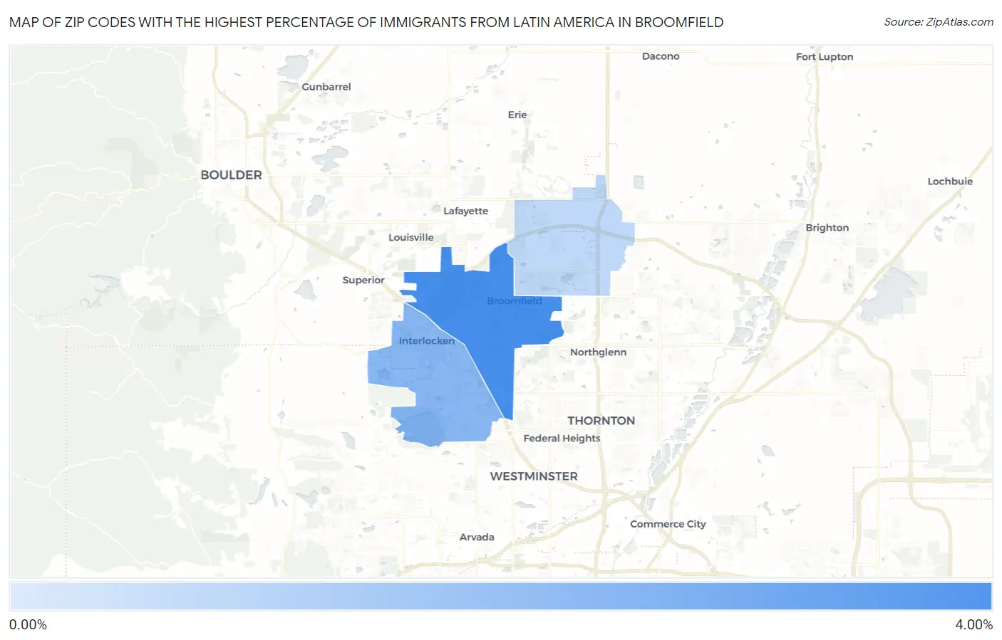 Zip Codes with the Highest Percentage of Immigrants from Latin America in Broomfield Map
