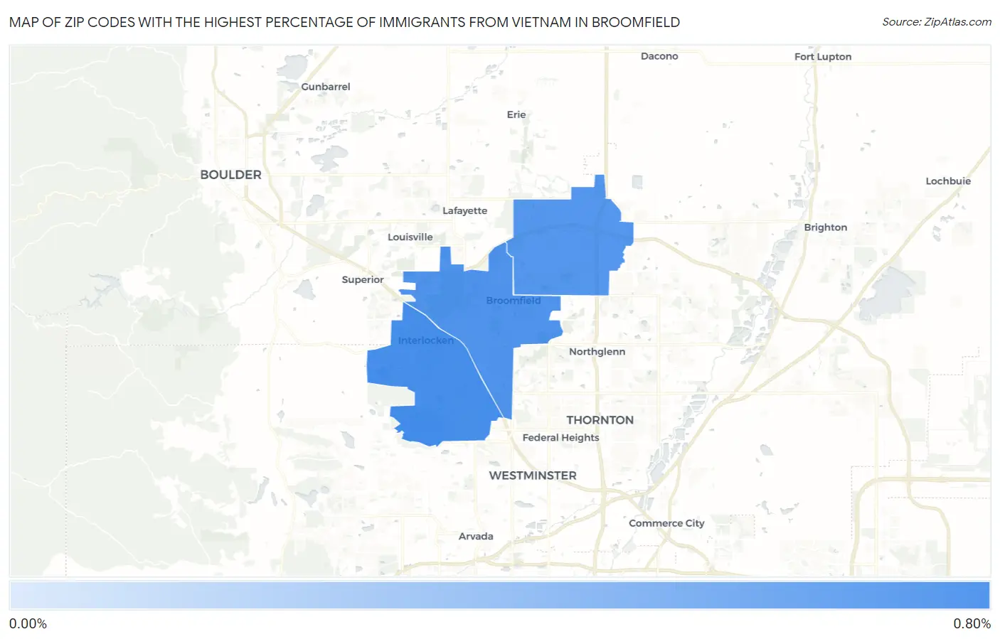 Zip Codes with the Highest Percentage of Immigrants from Vietnam in Broomfield Map