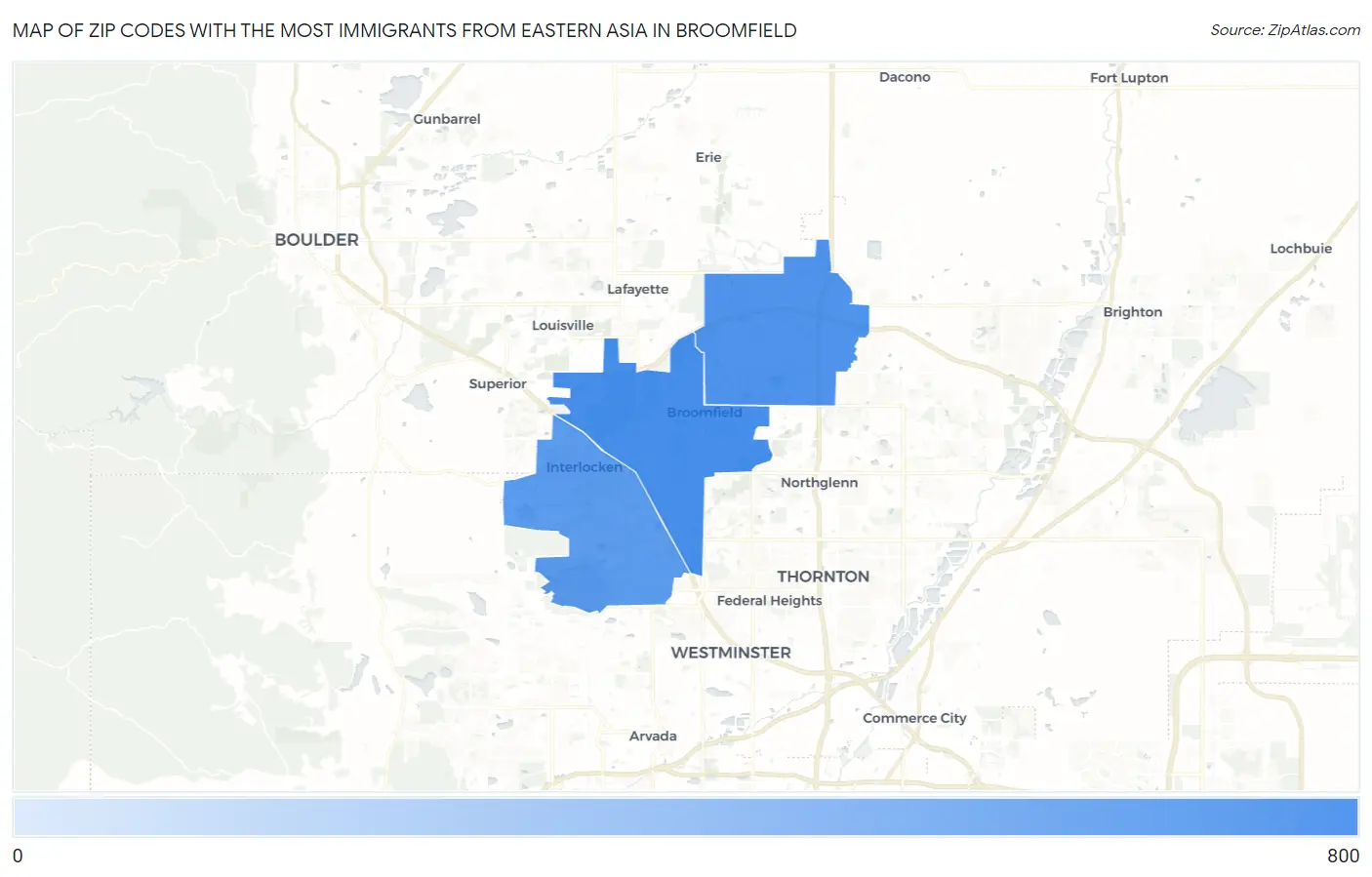 Zip Codes with the Most Immigrants from Eastern Asia in Broomfield Map