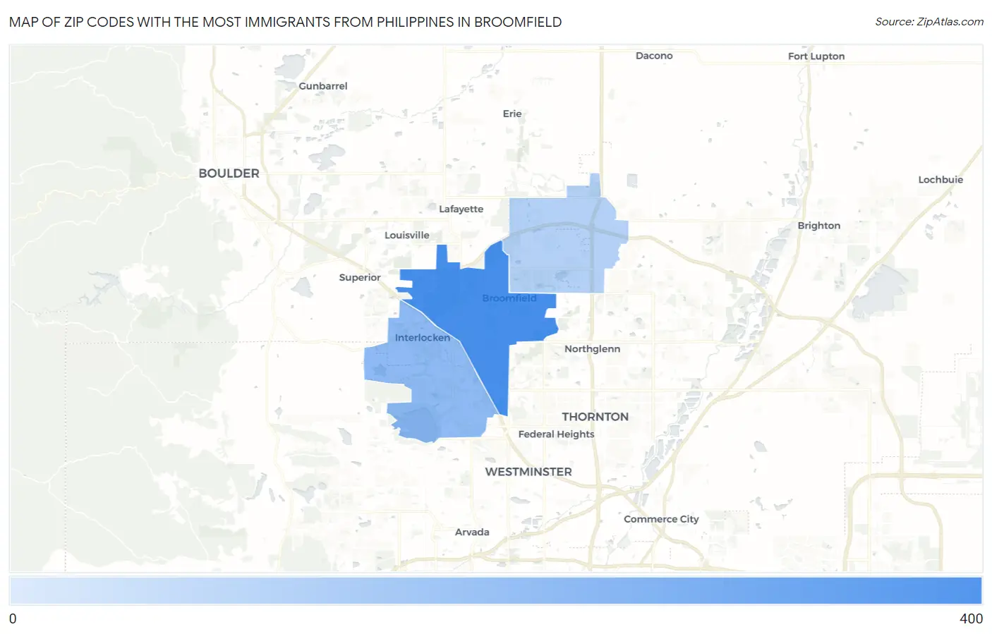 Zip Codes with the Most Immigrants from Philippines in Broomfield Map