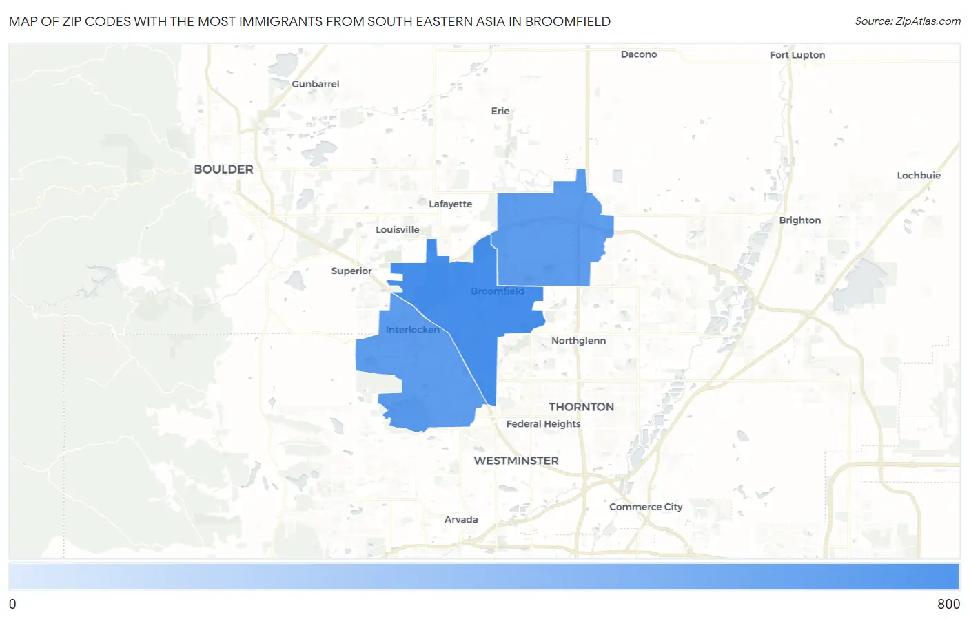 Zip Codes with the Most Immigrants from South Eastern Asia in Broomfield Map