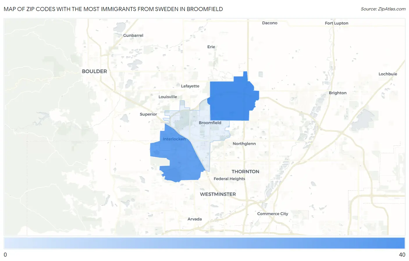 Zip Codes with the Most Immigrants from Sweden in Broomfield Map