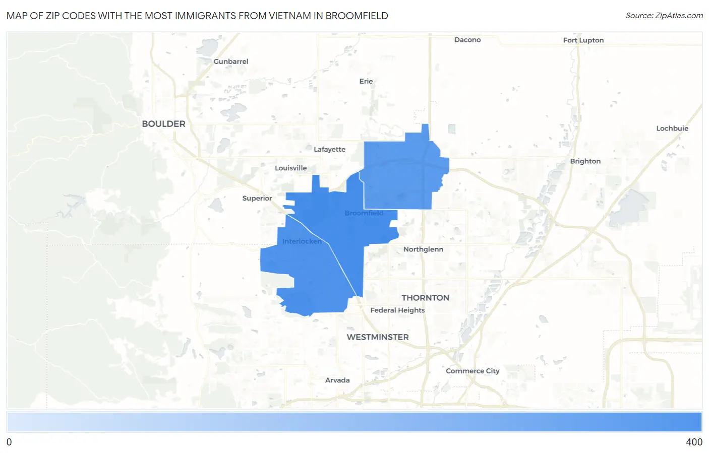 Zip Codes with the Most Immigrants from Vietnam in Broomfield Map