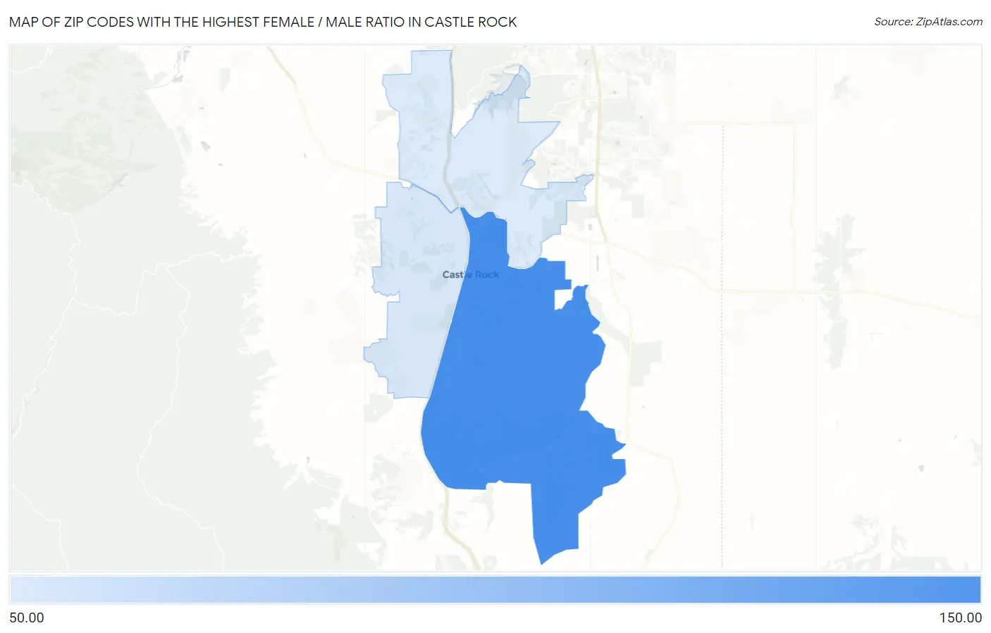 Zip Codes with the Highest Female / Male Ratio in Castle Rock Map