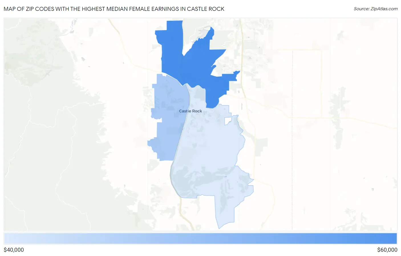 Zip Codes with the Highest Median Female Earnings in Castle Rock Map