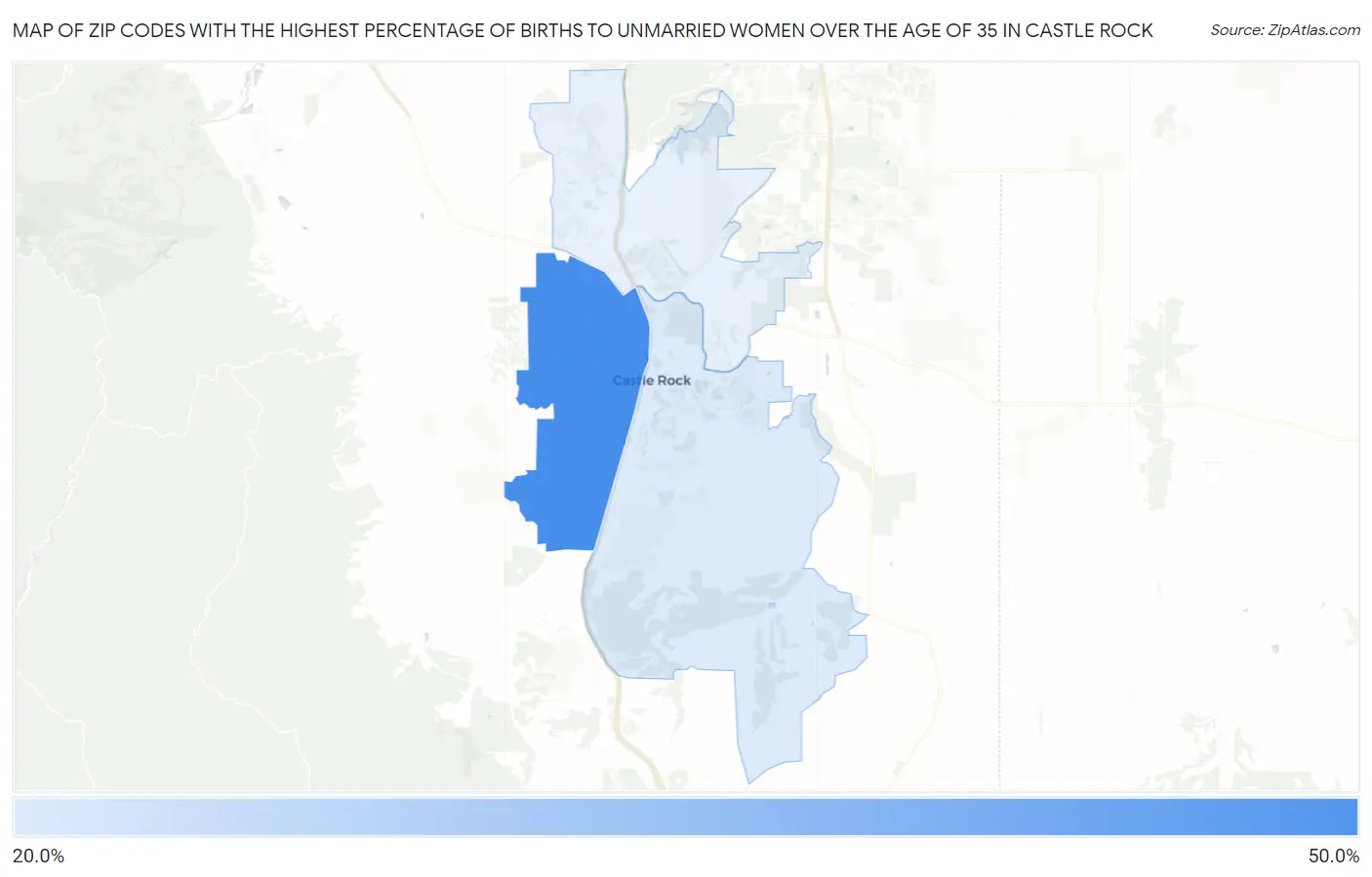 Zip Codes with the Highest Percentage of Births to Unmarried Women over the Age of 35 in Castle Rock Map