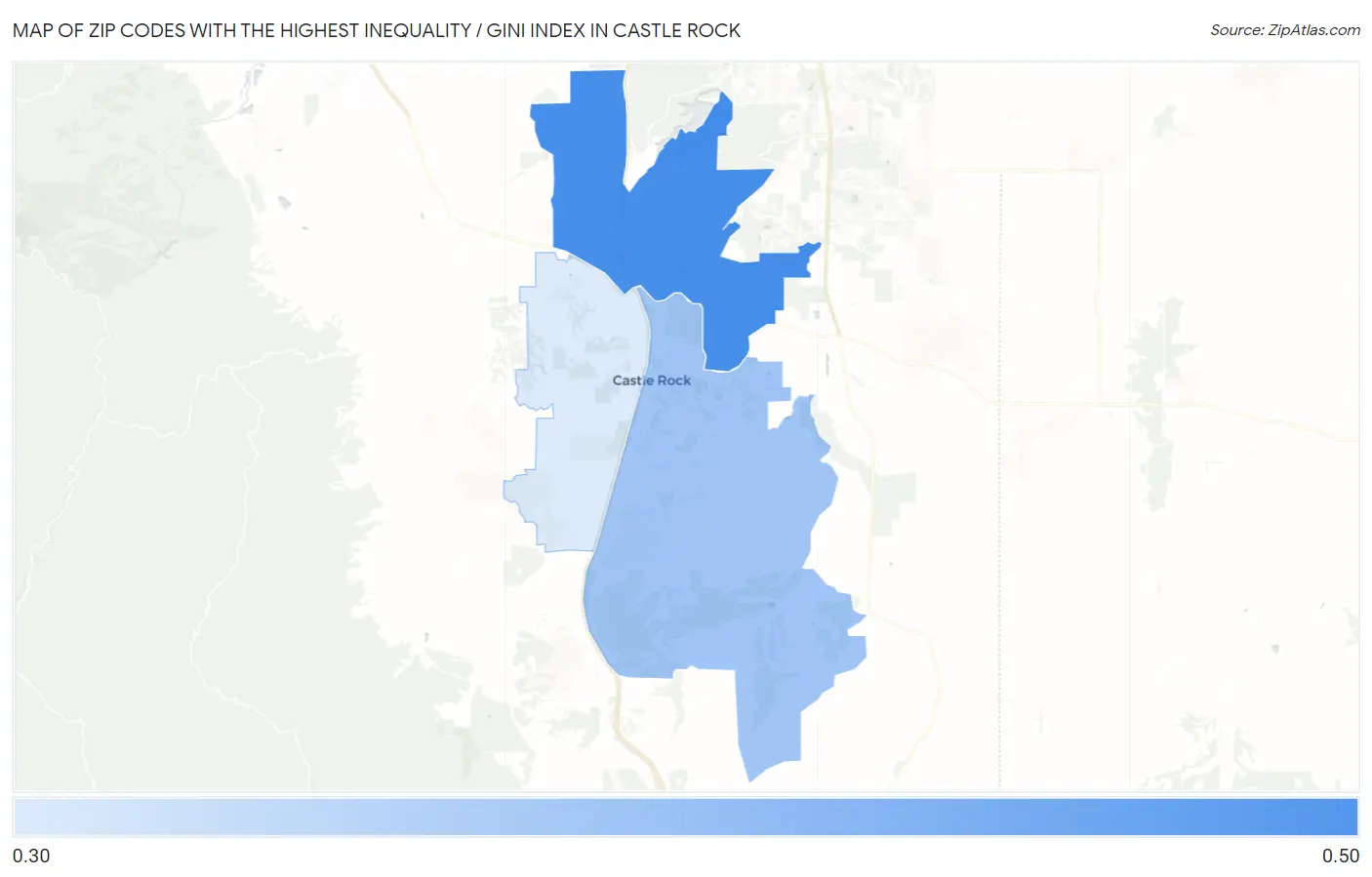 Zip Codes with the Highest Inequality / Gini Index in Castle Rock Map