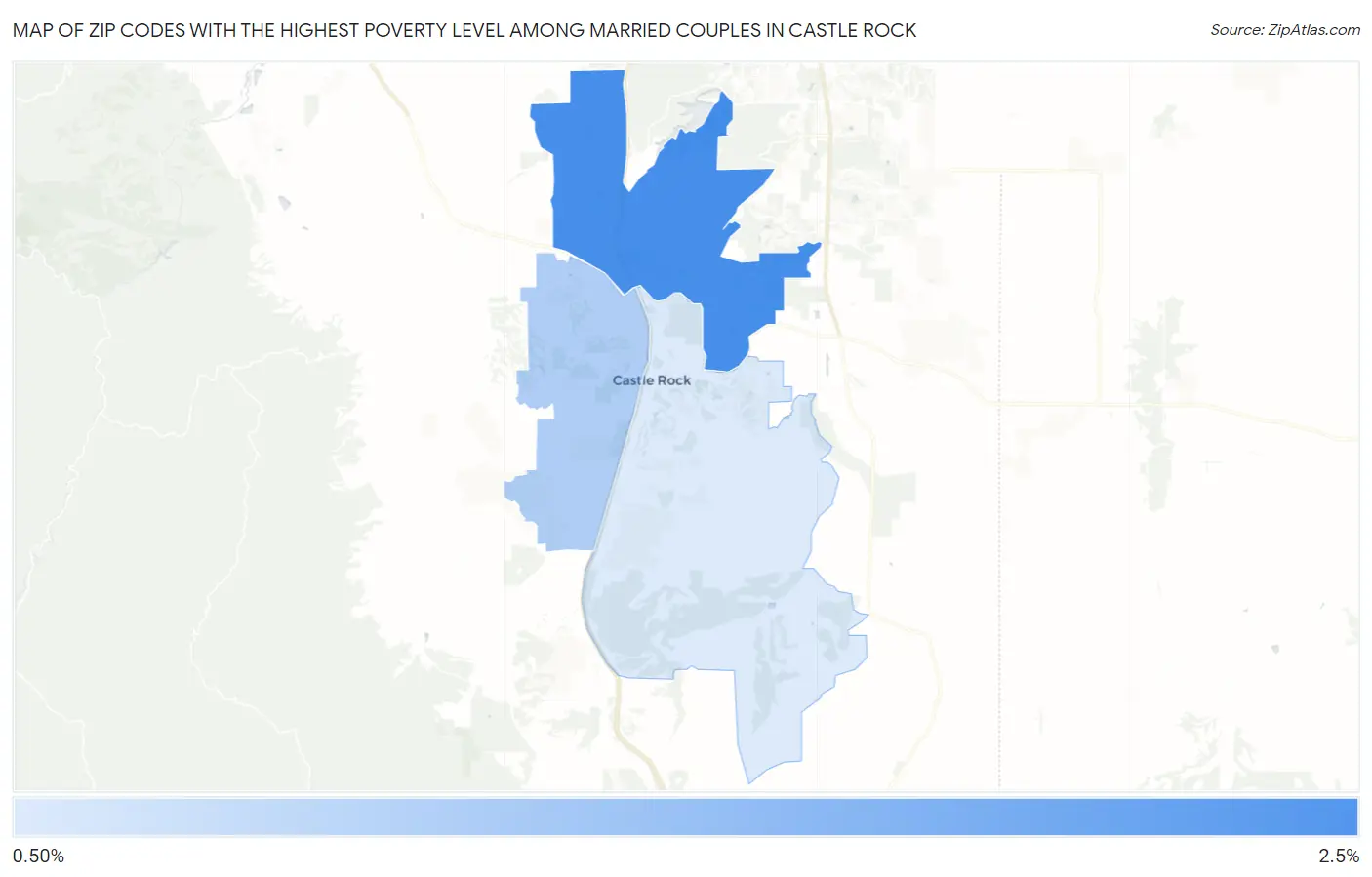 Zip Codes with the Highest Poverty Level Among Married Couples in Castle Rock Map