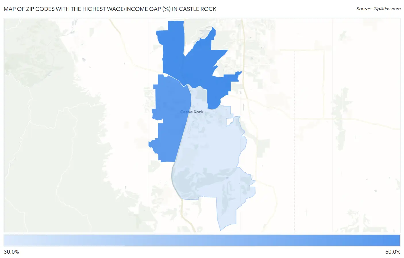 Zip Codes with the Highest Wage/Income Gap (%) in Castle Rock Map