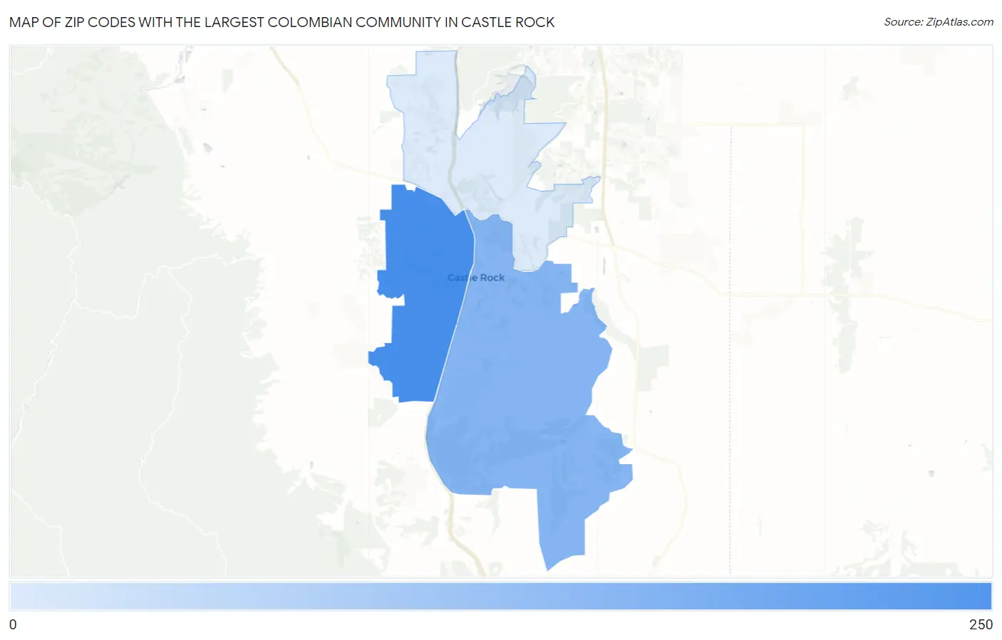 Zip Codes with the Largest Colombian Community in Castle Rock Map