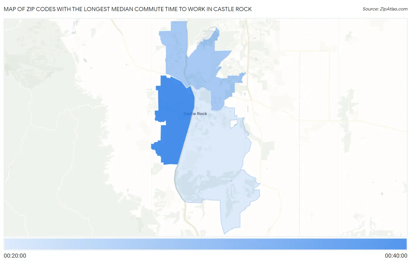 Zip Codes with the Longest Median Commute Time to Work in Castle Rock Map
