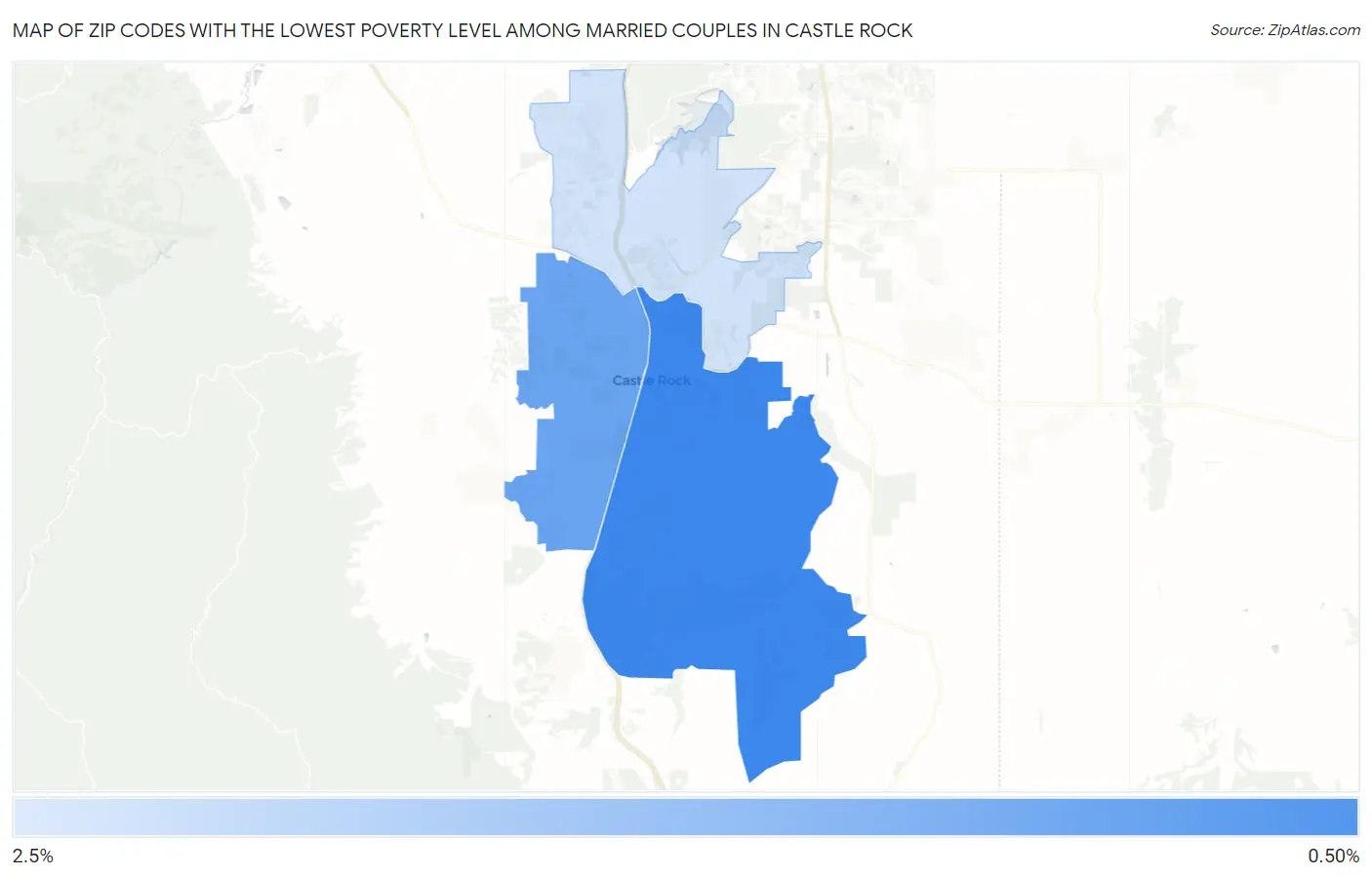 Zip Codes with the Lowest Poverty Level Among Married Couples in Castle Rock Map