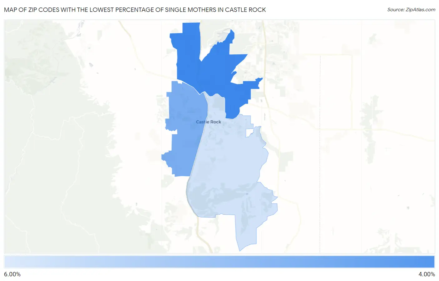 Zip Codes with the Lowest Percentage of Single Mothers in Castle Rock Map