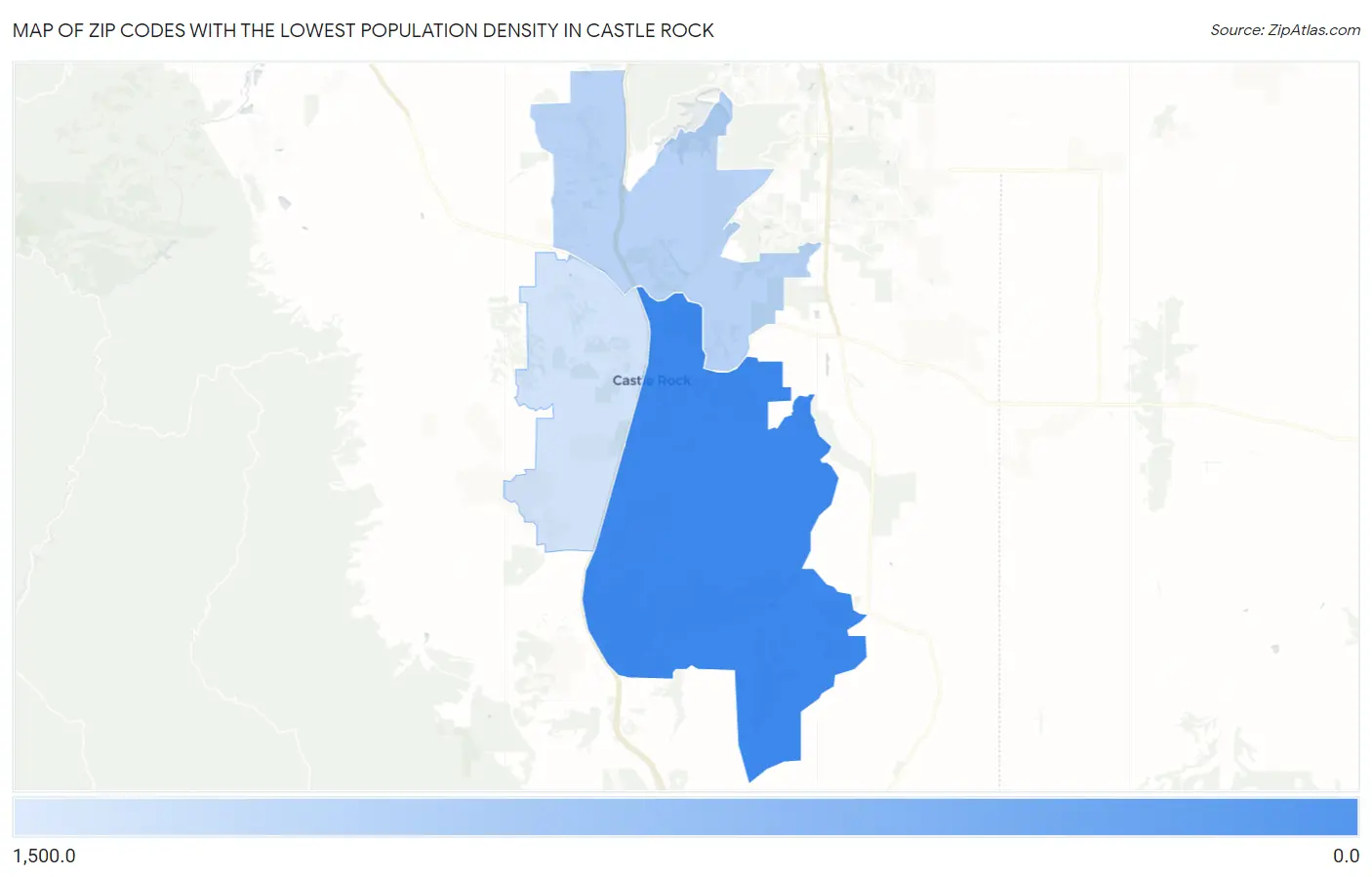 Zip Codes with the Lowest Population Density in Castle Rock Map