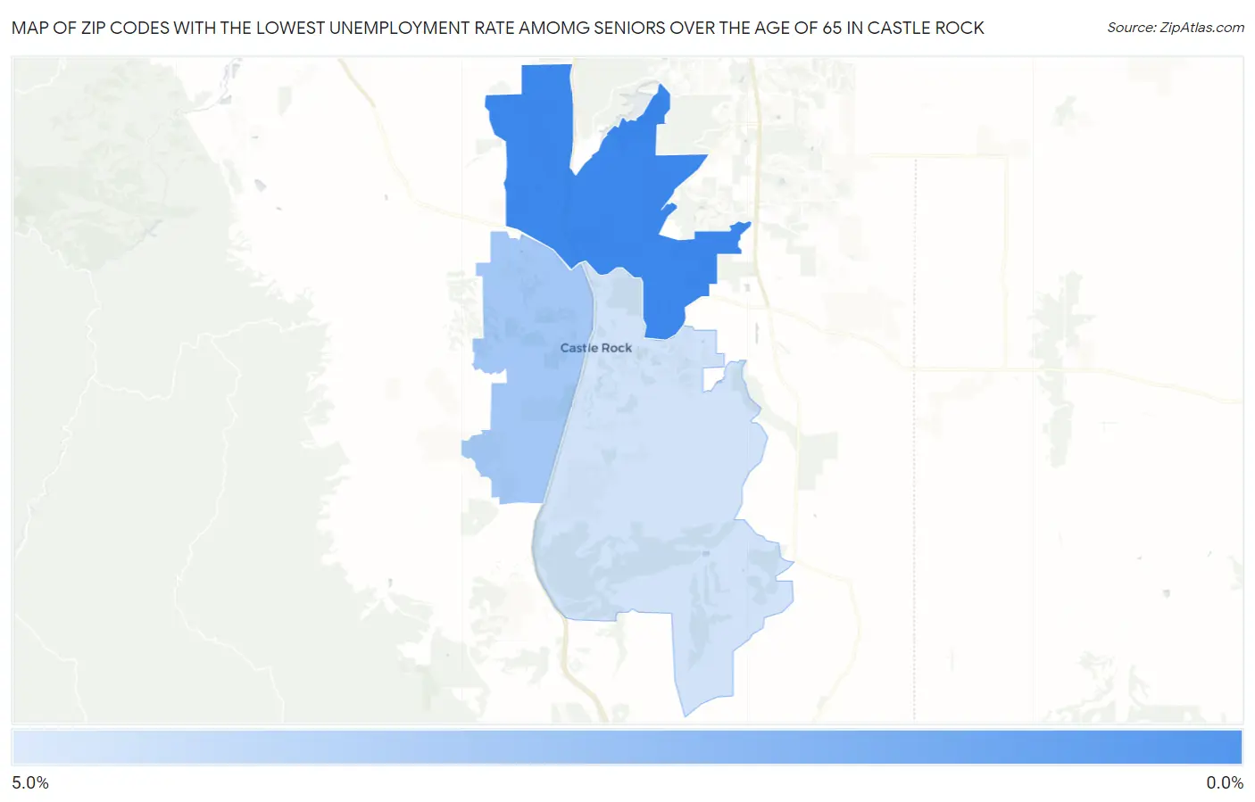 Zip Codes with the Lowest Unemployment Rate Amomg Seniors Over the Age of 65 in Castle Rock Map