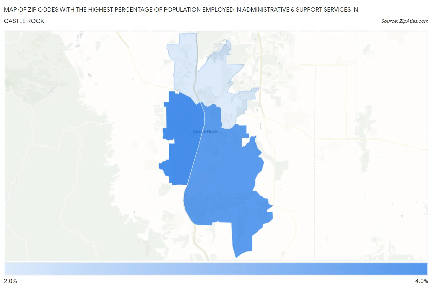 Zip Codes with the Highest Percentage of Population Employed in Administrative & Support Services in Castle Rock Map