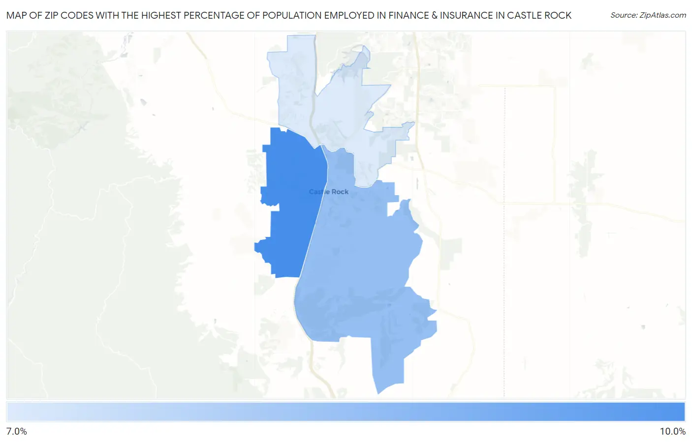 Zip Codes with the Highest Percentage of Population Employed in Finance & Insurance in Castle Rock Map