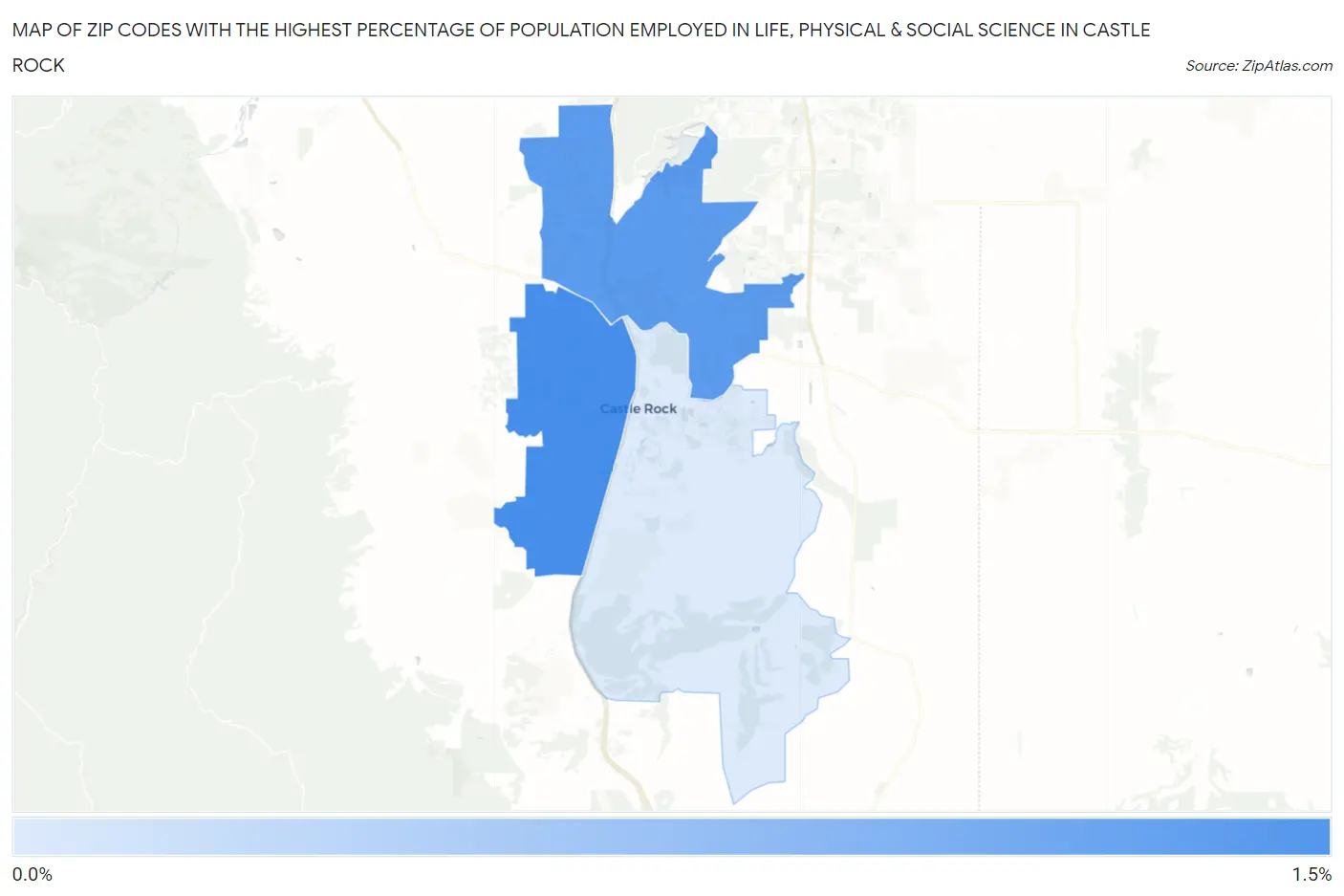 Zip Codes with the Highest Percentage of Population Employed in Life, Physical & Social Science in Castle Rock Map