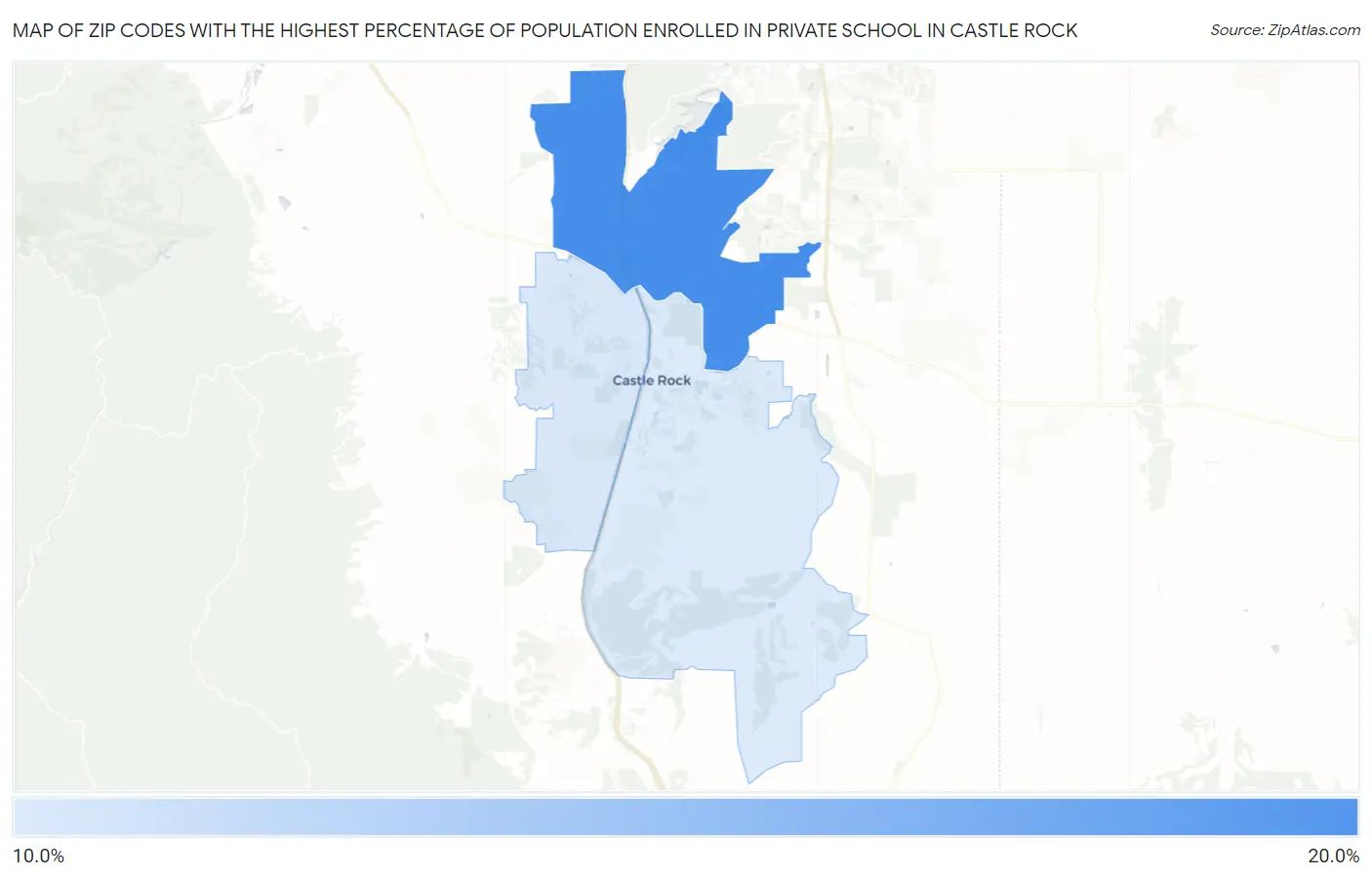 Zip Codes with the Highest Percentage of Population Enrolled in Private School in Castle Rock Map
