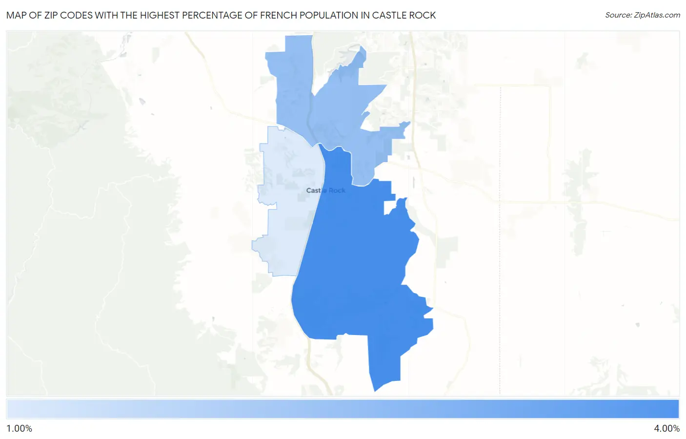 Zip Codes with the Highest Percentage of French Population in Castle Rock Map
