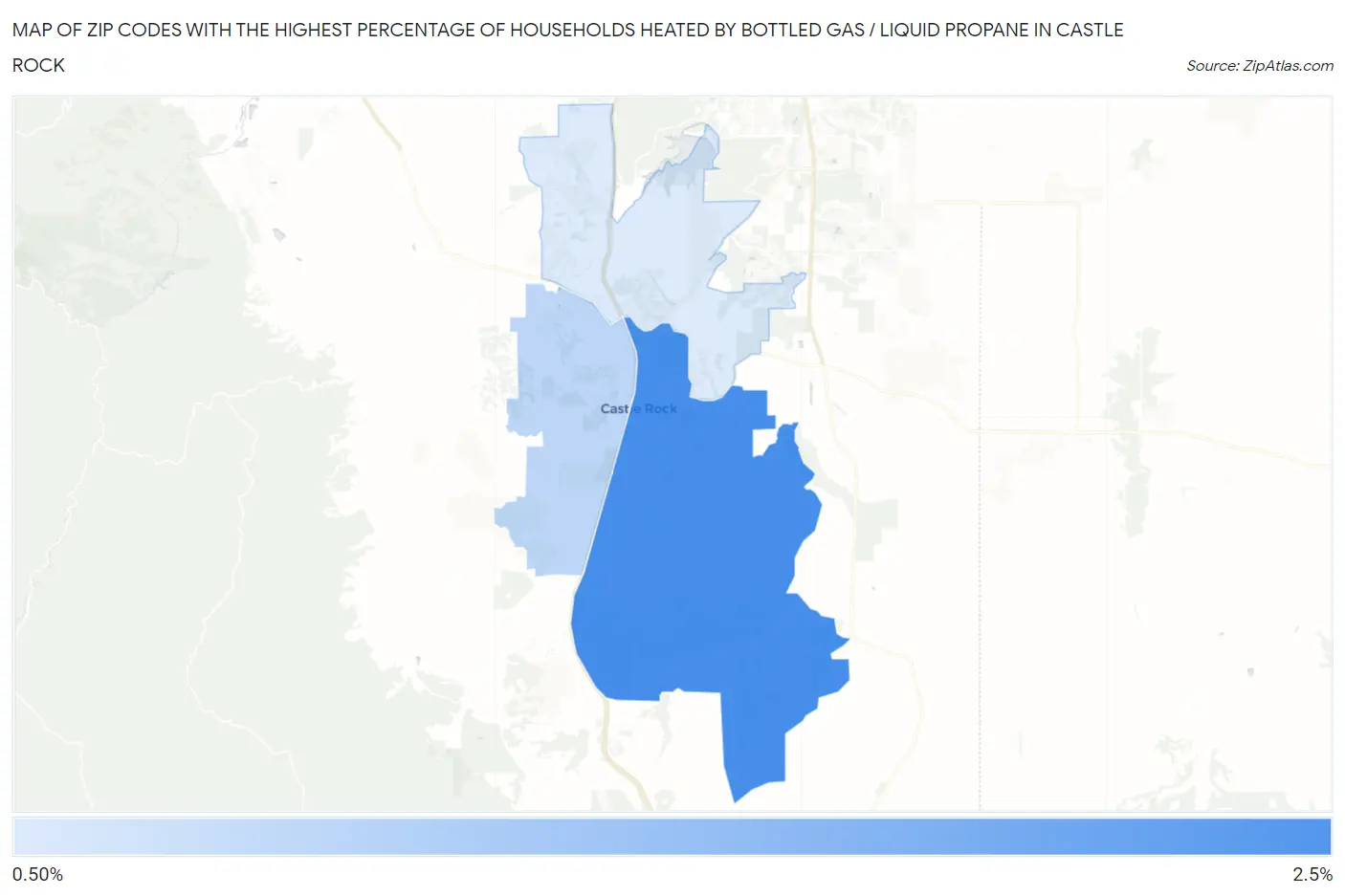 Zip Codes with the Highest Percentage of Households Heated by Bottled Gas / Liquid Propane in Castle Rock Map