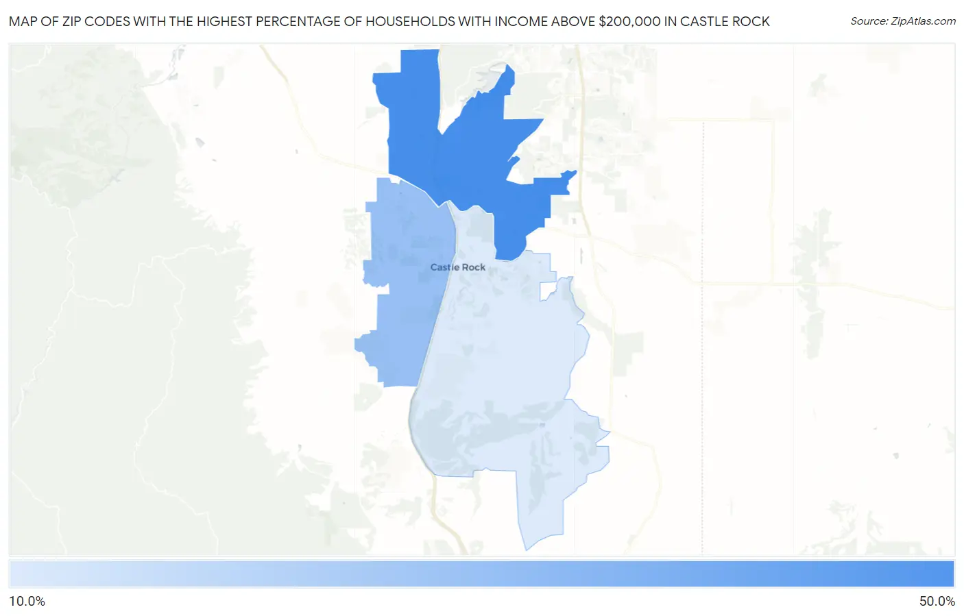 Zip Codes with the Highest Percentage of Households with Income Above $200,000 in Castle Rock Map