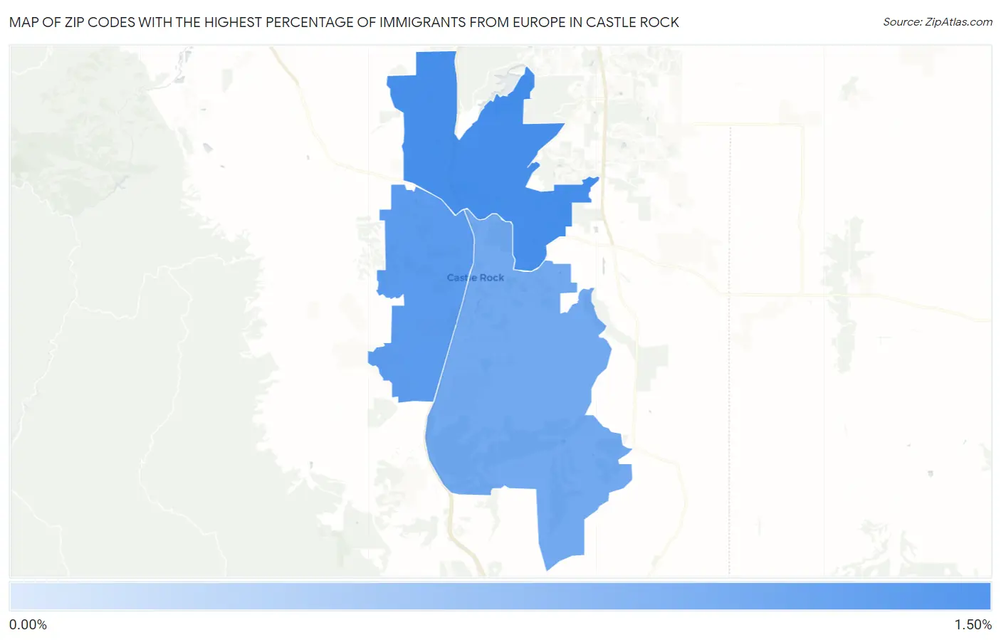 Zip Codes with the Highest Percentage of Immigrants from Europe in Castle Rock Map