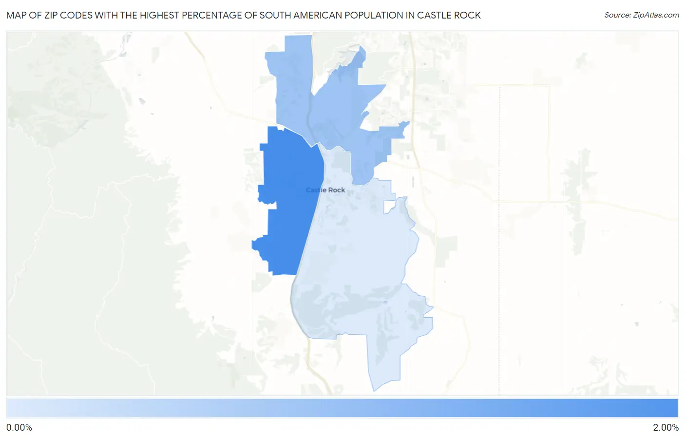 Zip Codes with the Highest Percentage of South American Population in Castle Rock Map