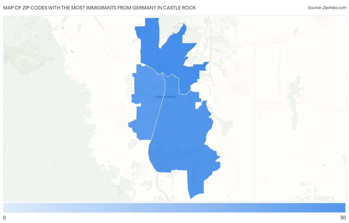 Zip Codes with the Most Immigrants from Germany in Castle Rock Map