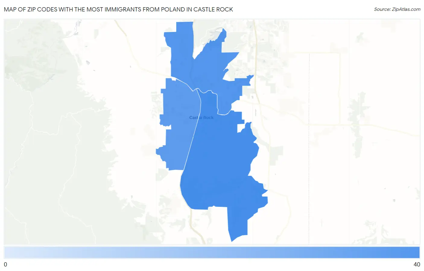 Zip Codes with the Most Immigrants from Poland in Castle Rock Map