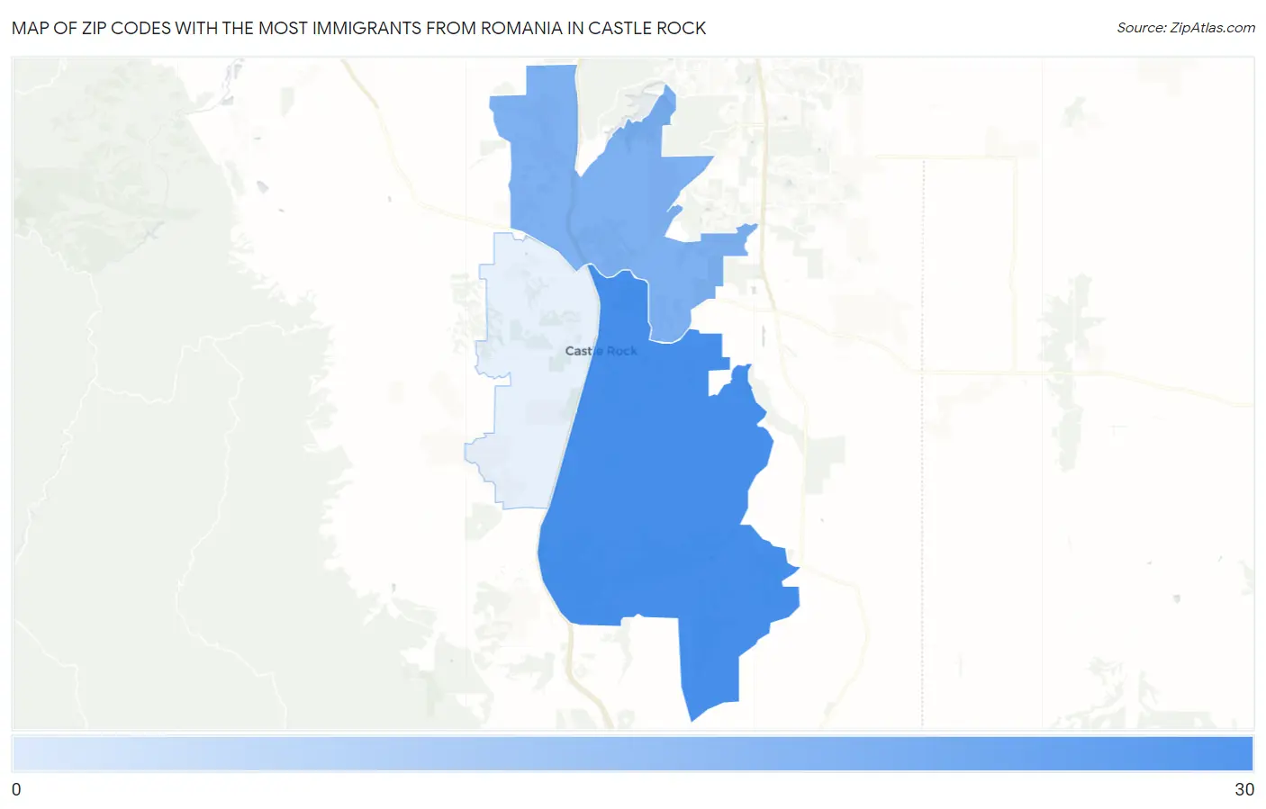 Zip Codes with the Most Immigrants from Romania in Castle Rock Map