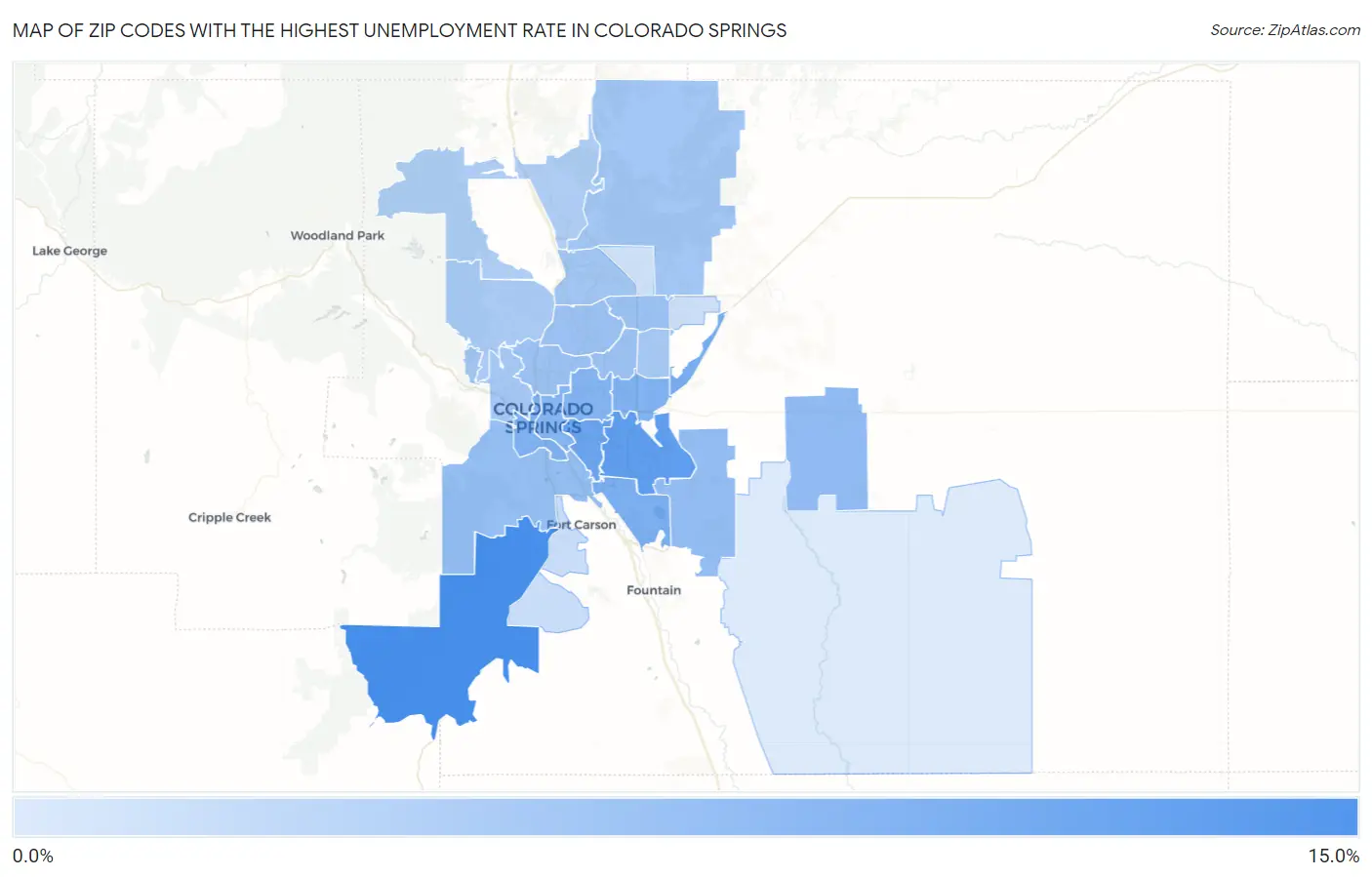 Zip Codes with the Highest Unemployment Rate in Colorado Springs Map