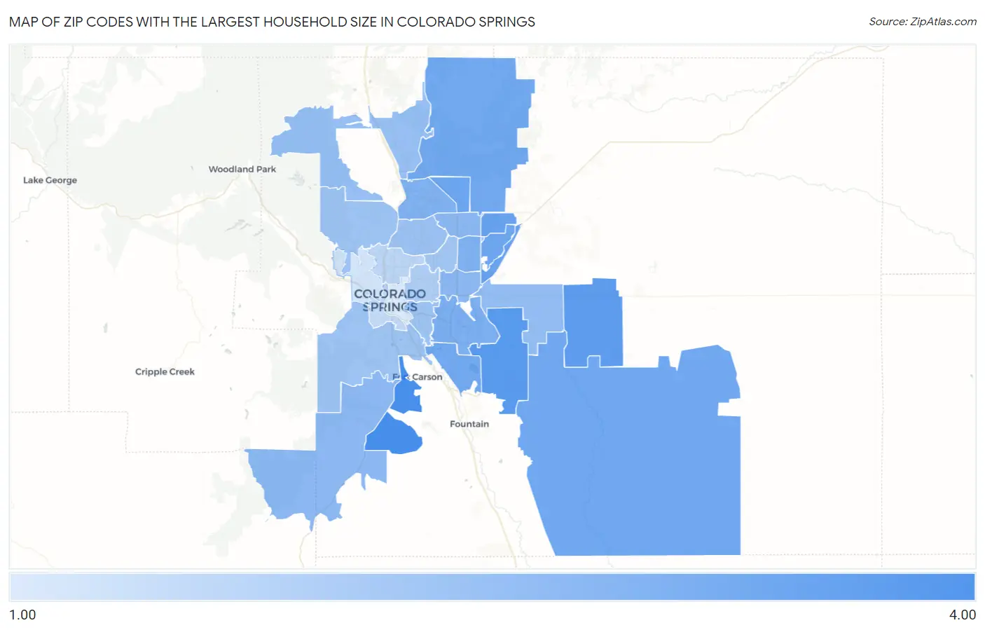Zip Codes with the Largest Household Size in Colorado Springs Map