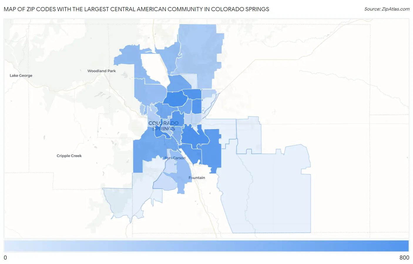 Zip Codes with the Largest Central American Community in Colorado Springs Map