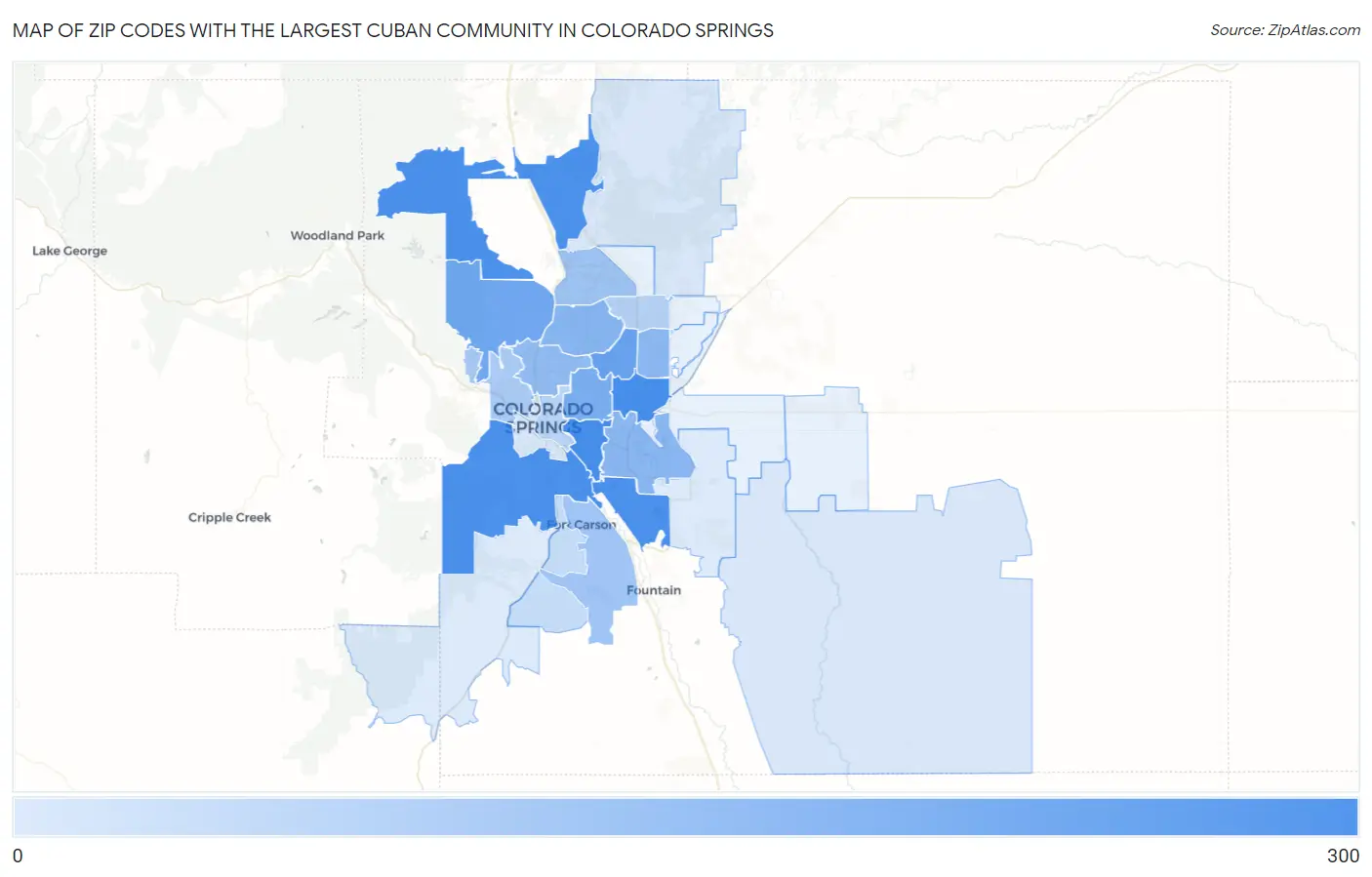 Zip Codes with the Largest Cuban Community in Colorado Springs Map