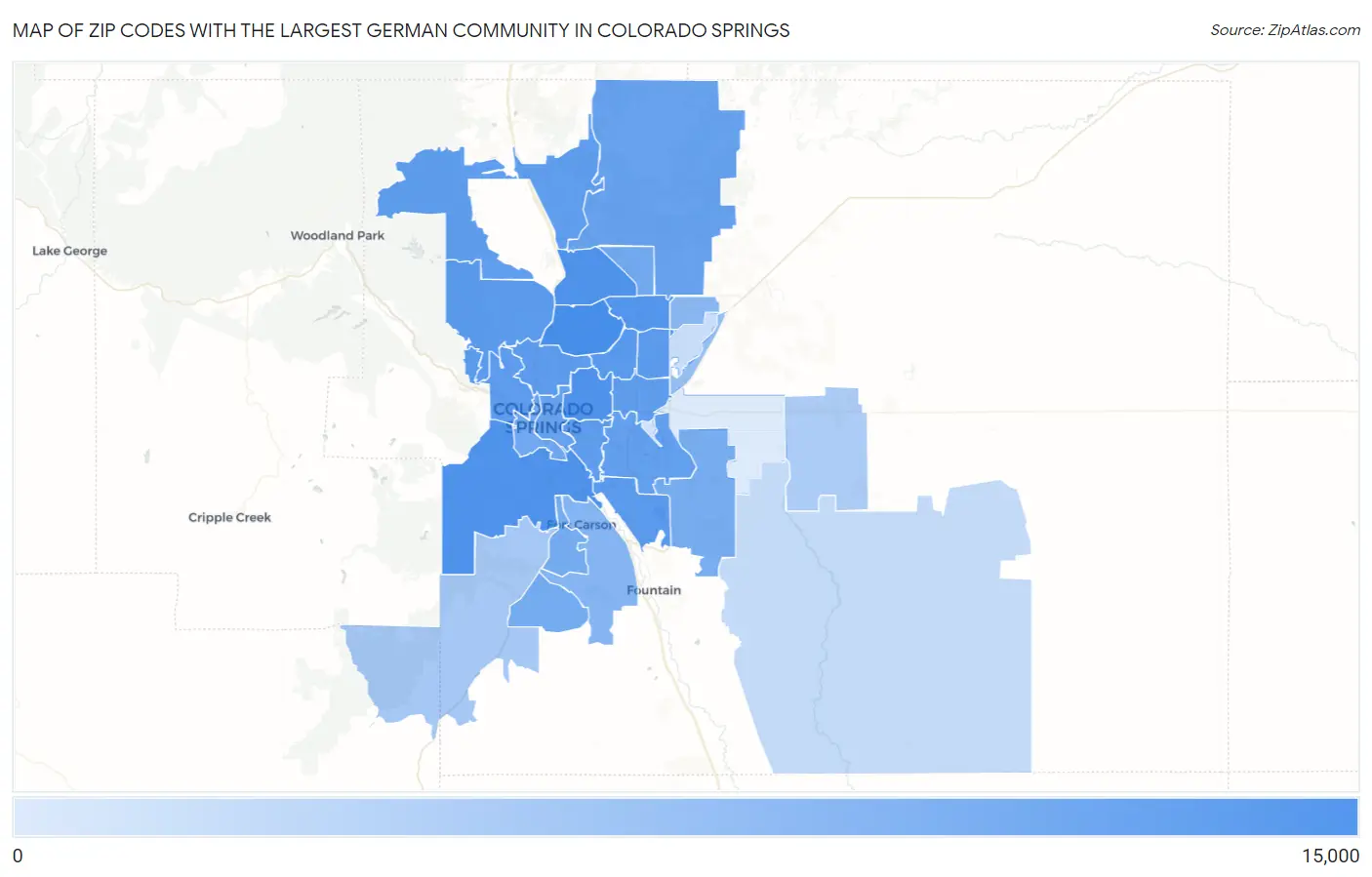 Zip Codes with the Largest German Community in Colorado Springs Map