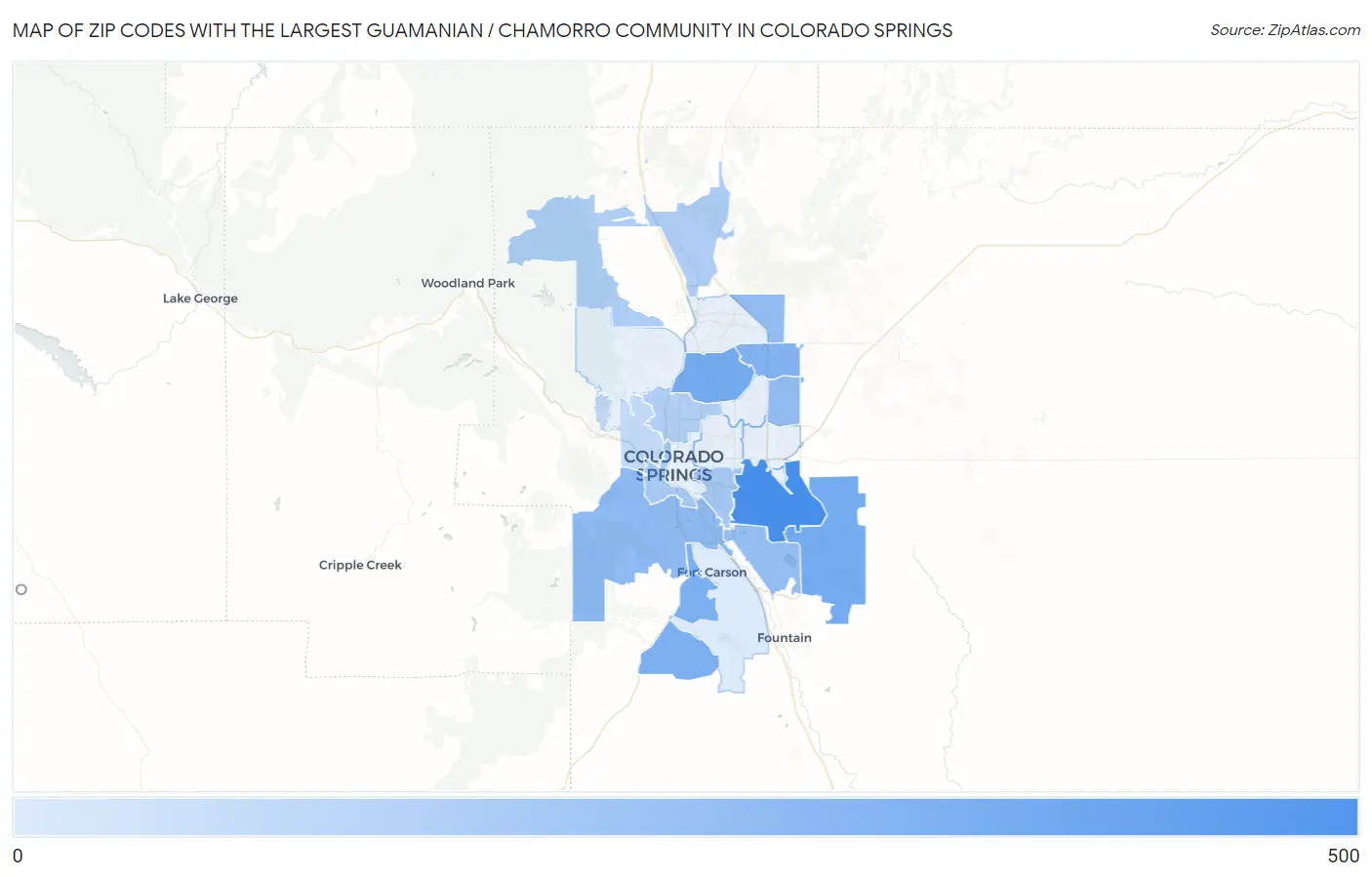 Zip Codes with the Largest Guamanian / Chamorro Community in Colorado Springs Map