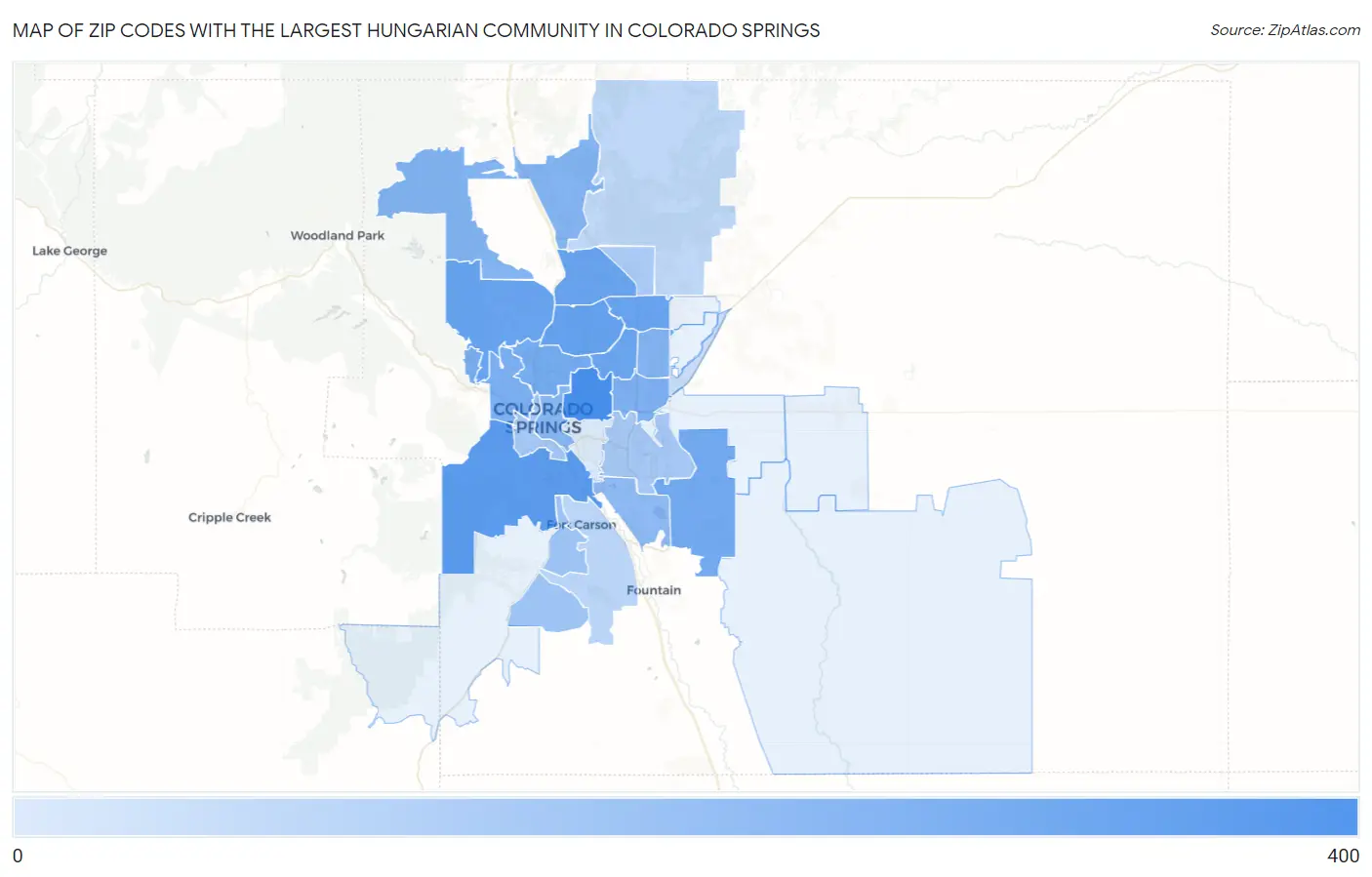 Zip Codes with the Largest Hungarian Community in Colorado Springs Map