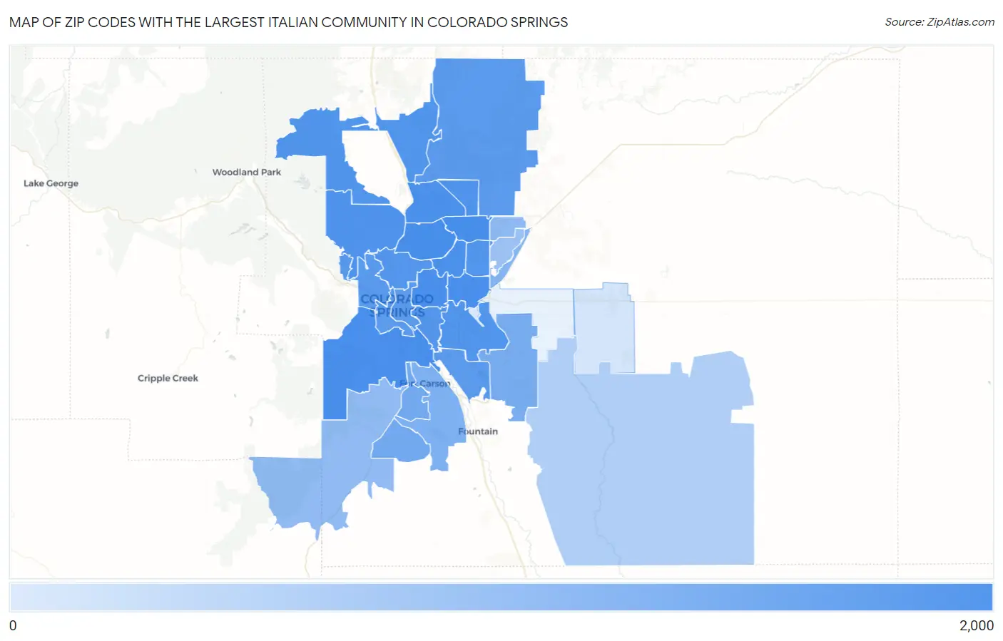 Zip Codes with the Largest Italian Community in Colorado Springs Map