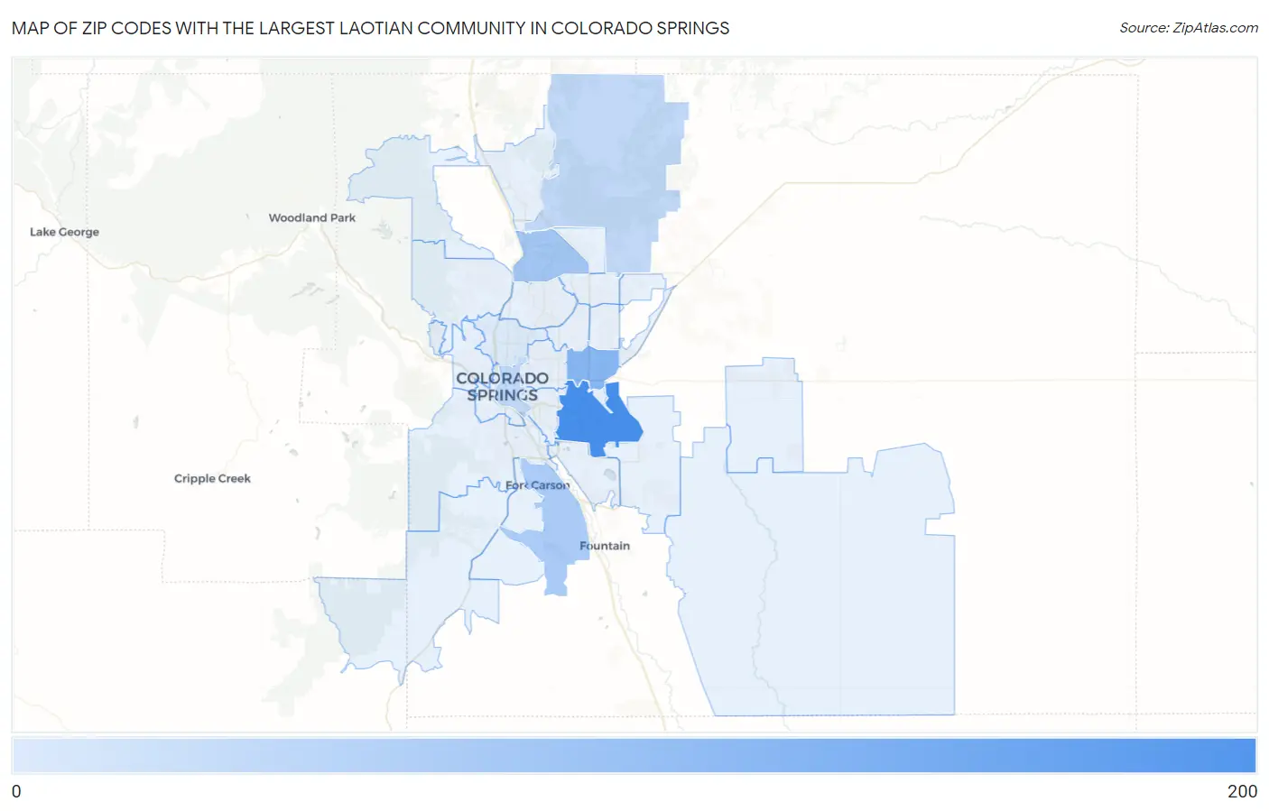 Zip Codes with the Largest Laotian Community in Colorado Springs Map
