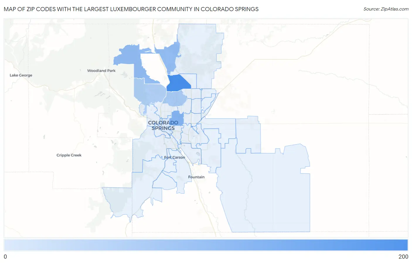 Zip Codes with the Largest Luxembourger Community in Colorado Springs Map