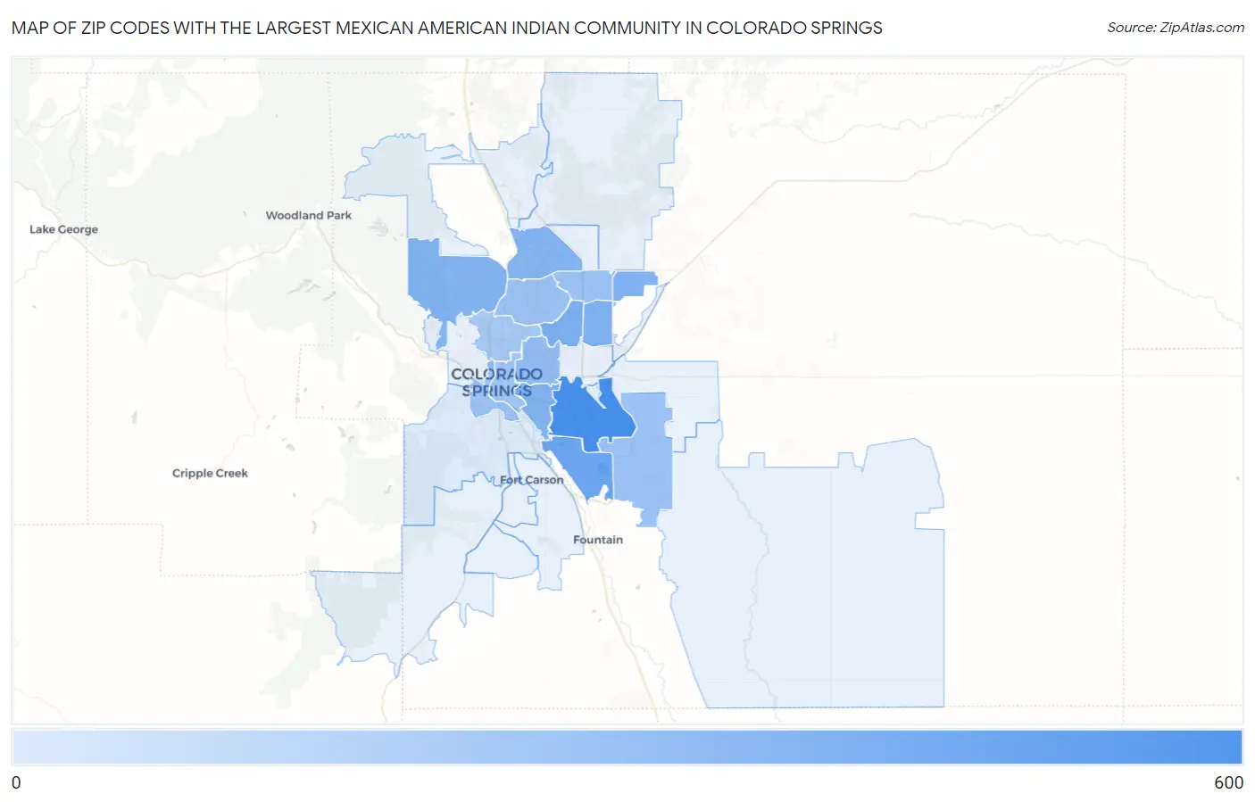 Zip Codes with the Largest Mexican American Indian Community in Colorado Springs Map