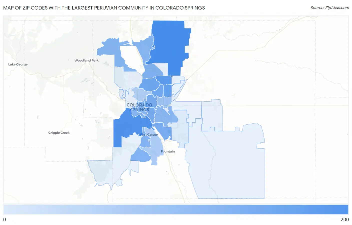 Zip Codes with the Largest Peruvian Community in Colorado Springs Map
